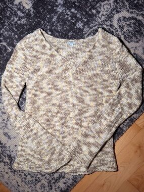 J. Jill Marled Beige and Yellow V-Neck Sweater